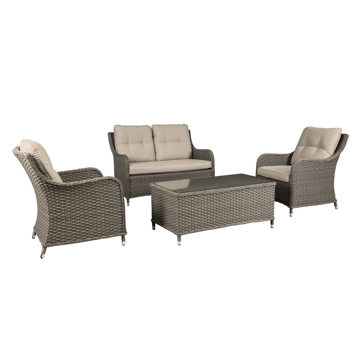 Dellonda Chester 4 Piece Outdoor Rattan Lounge Set with Double Seater Sofa, Brown - DG87