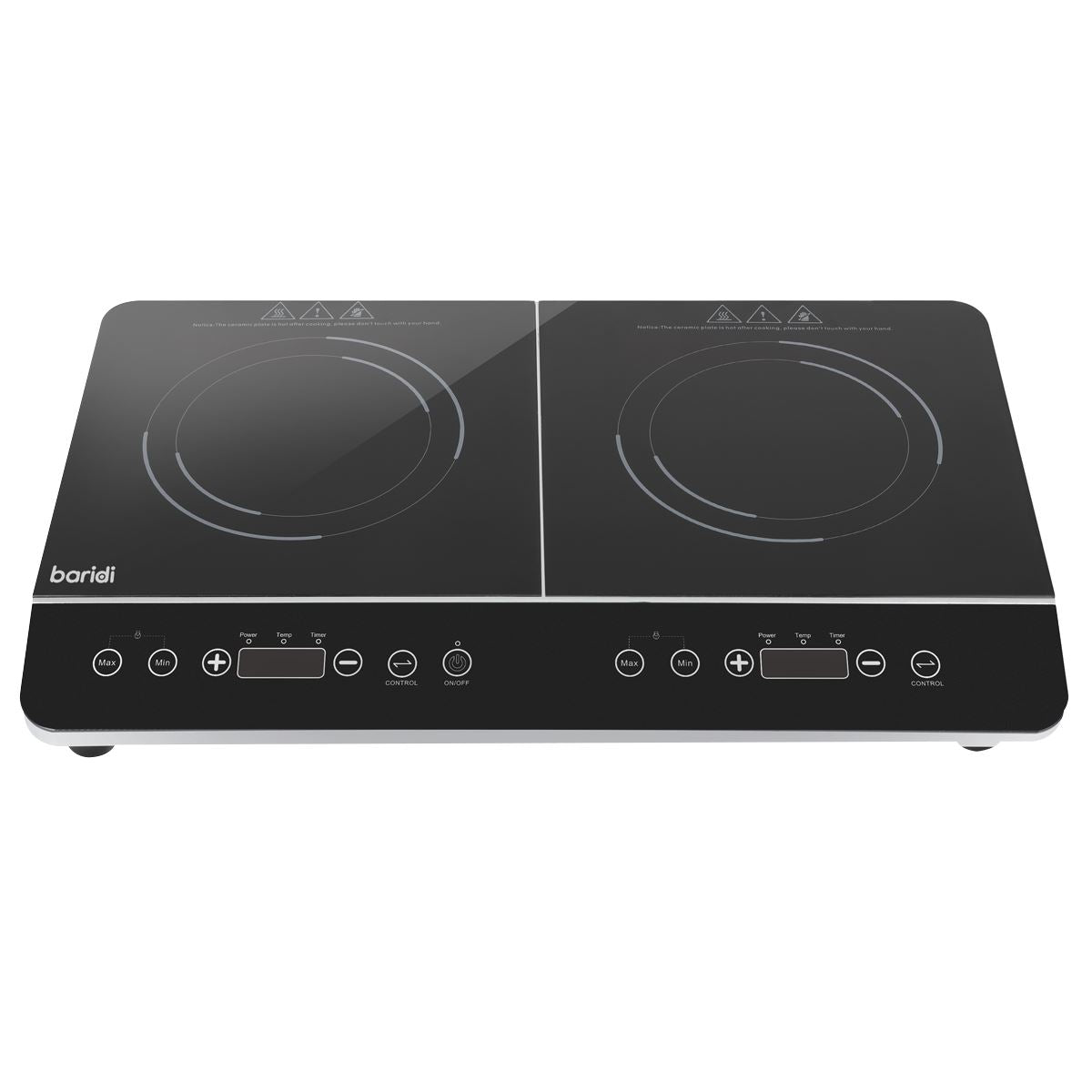 Baridi Portable Induction Hob: Two Zone Cooktop with 13A Plug, 2800W, 10 Power Settings, Touch Controls, 3-Hour Timer Function, Child Safety Lock, Black