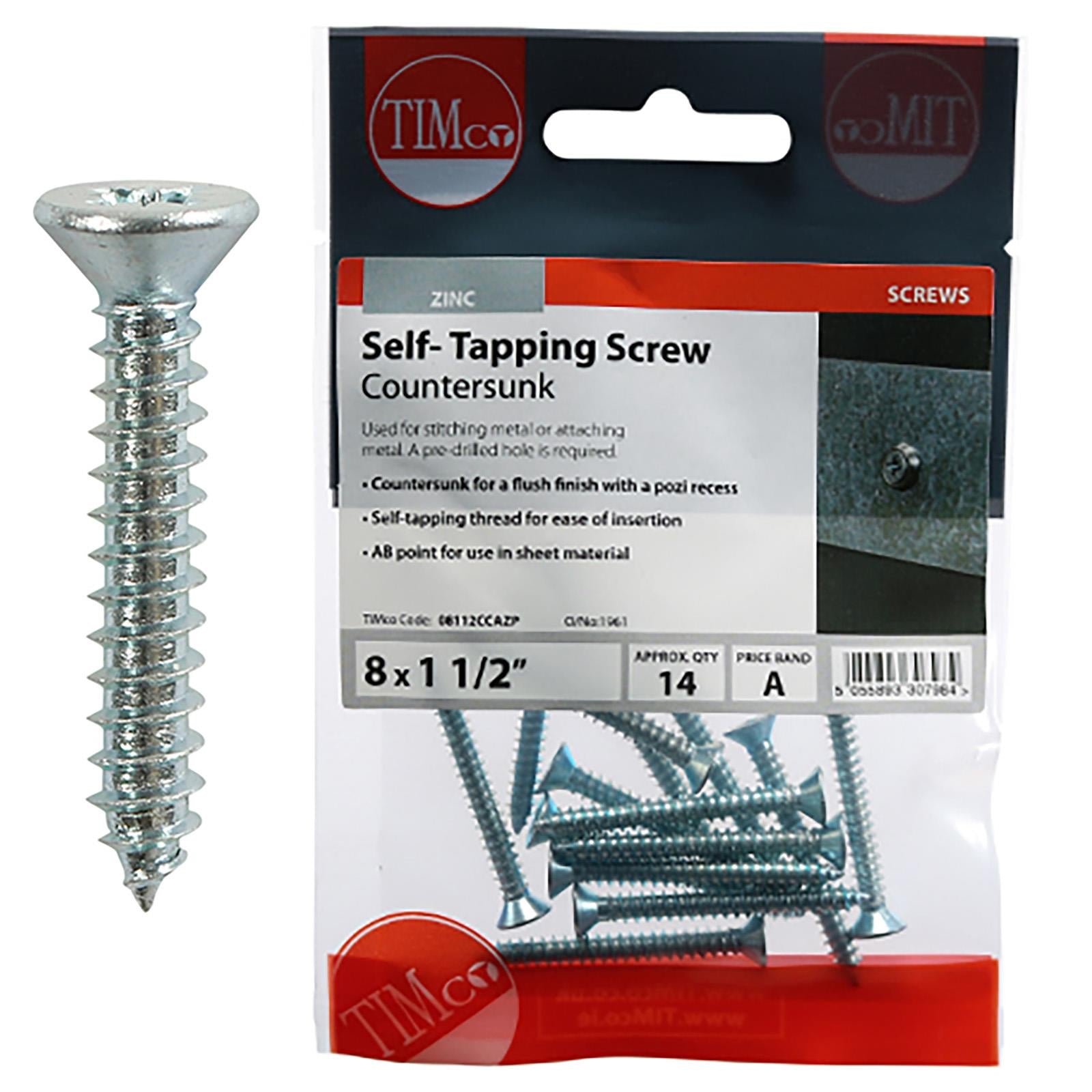 TIMCO Self Tapping Screws Countersunk Zinc Pozi - Choose Size