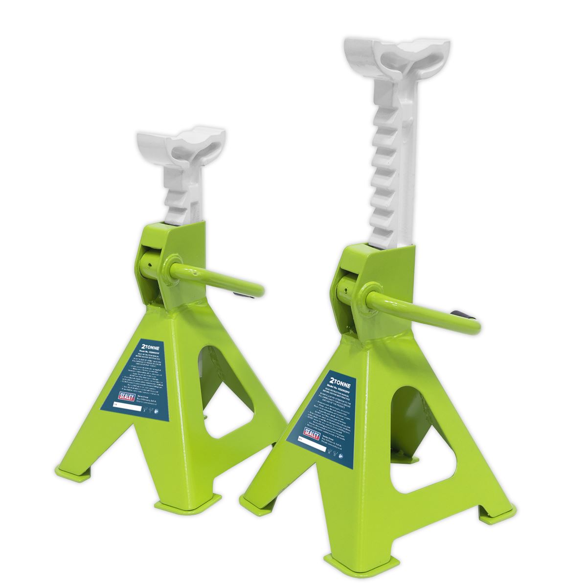 Sealey Ratchet Type Axle Stands (Pair) 2 Tonne Capacity per Stand - Hi-Vis Green 