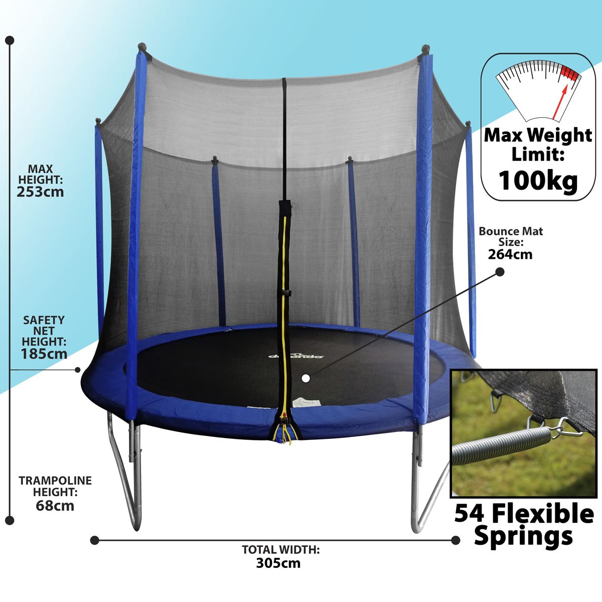 Dellonda 10ft Heavy-Duty Outdoor Trampoline with Safety Enclosure Net