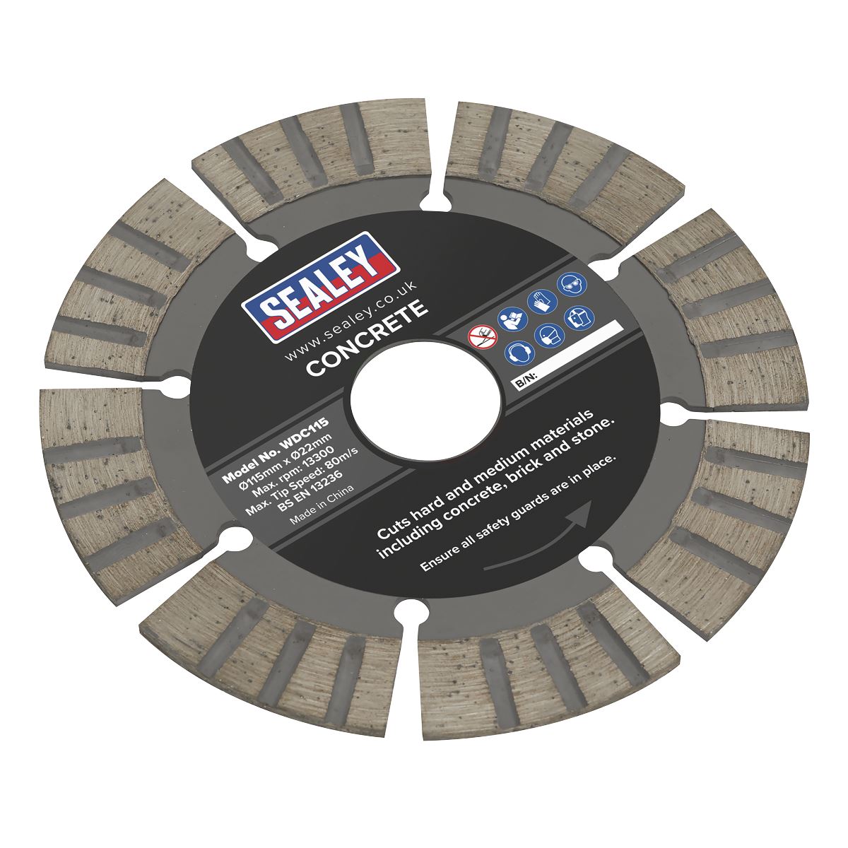 Sealey Concrete Cutting Disc Wet and Dry Use Ø115mm