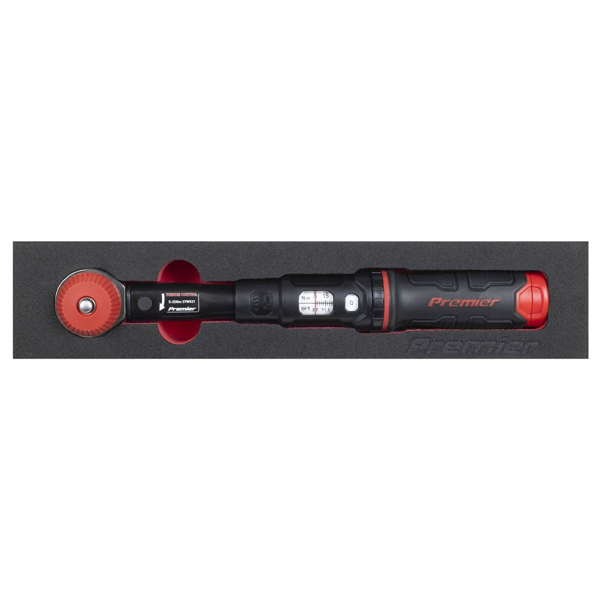 Sealey Premier Black Calibrated Micrometer Torque Wrench with 1/4"Sq Push-Through Drive 5-25Nm  White Rose Tools