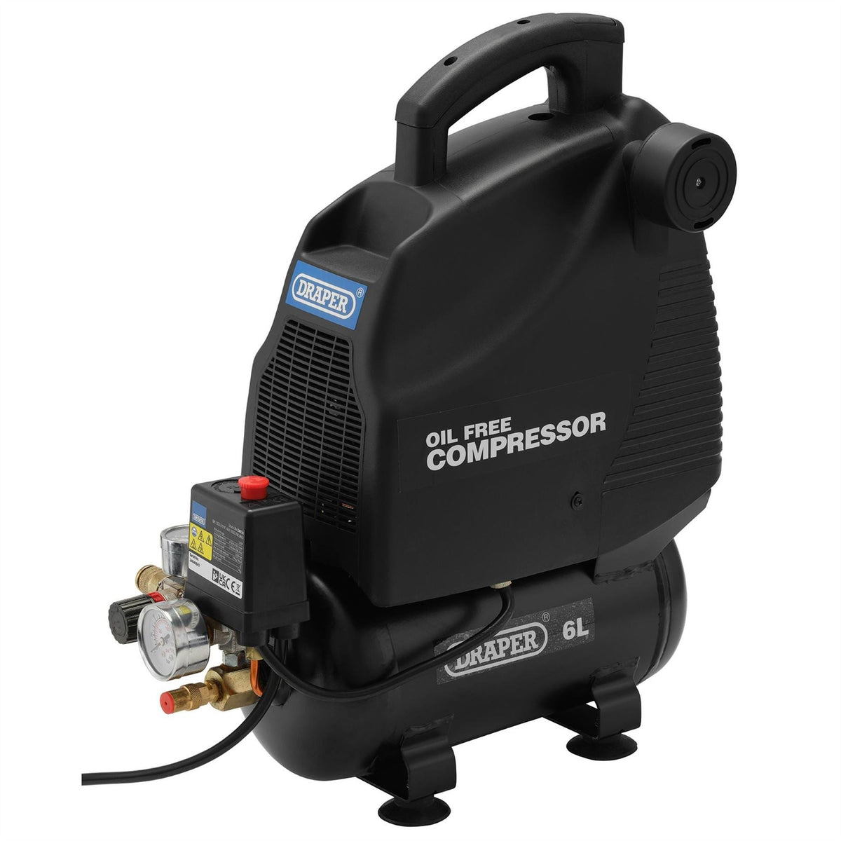 Draper 230V 6L Oil-Free Air Compressor 1.1kW/1.5hp 24974  White Rose Tools