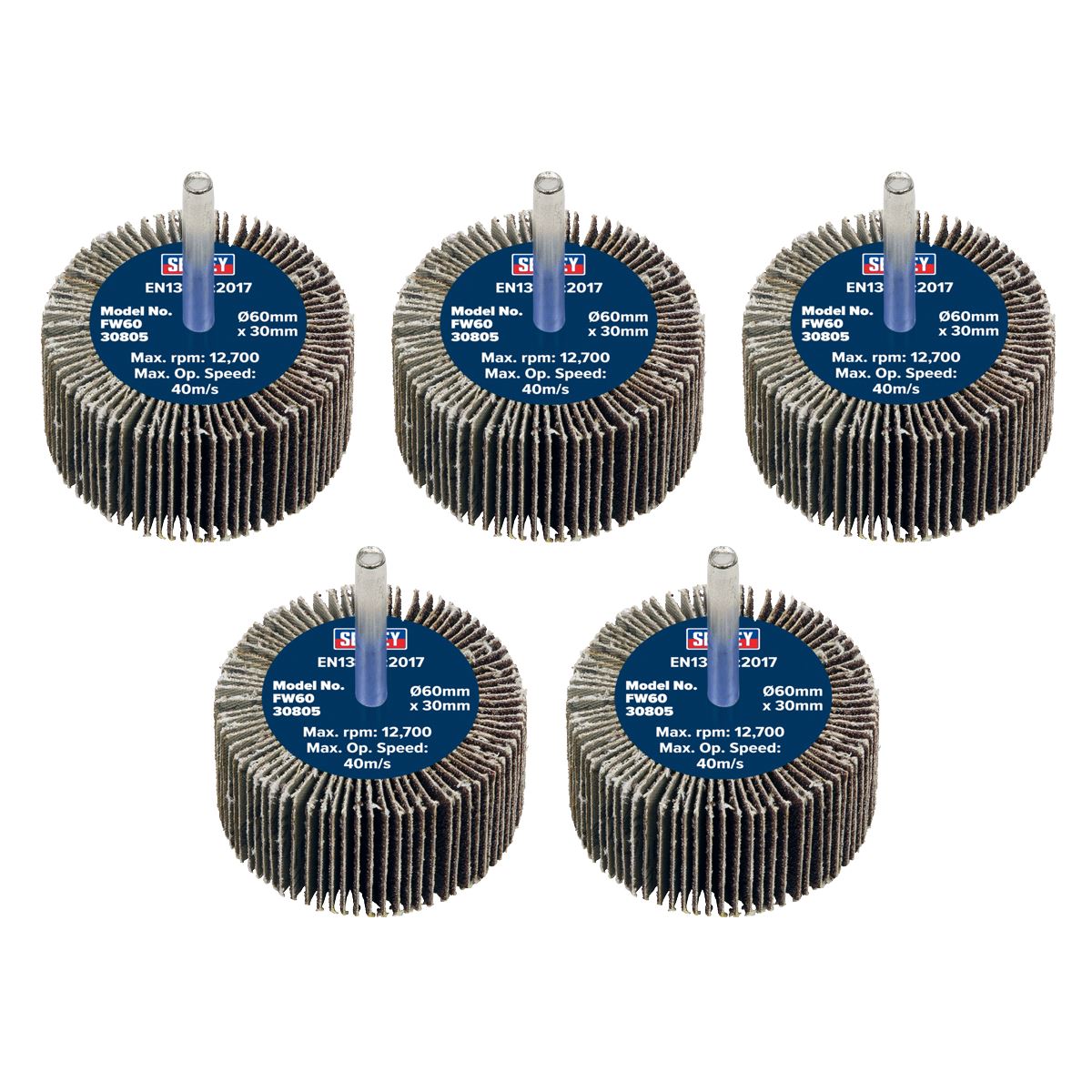 Sealey Abrasive Flap Wheel Ø60 x 30mm 80Grit Ø6mm Shaft - Pack of 5 