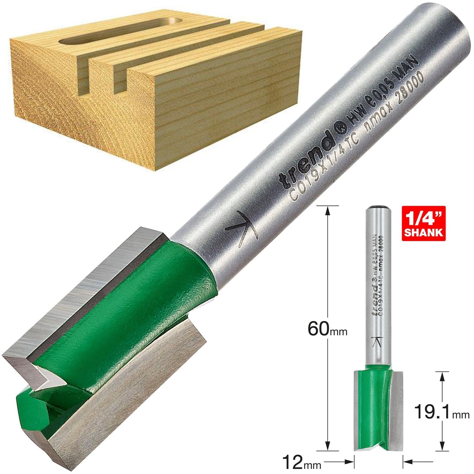 Trend Craft Pro 12mm X 19mm 1/4In Shank Router Cutter Bit For Use With Hinge Jigs C019AX1/4TC 