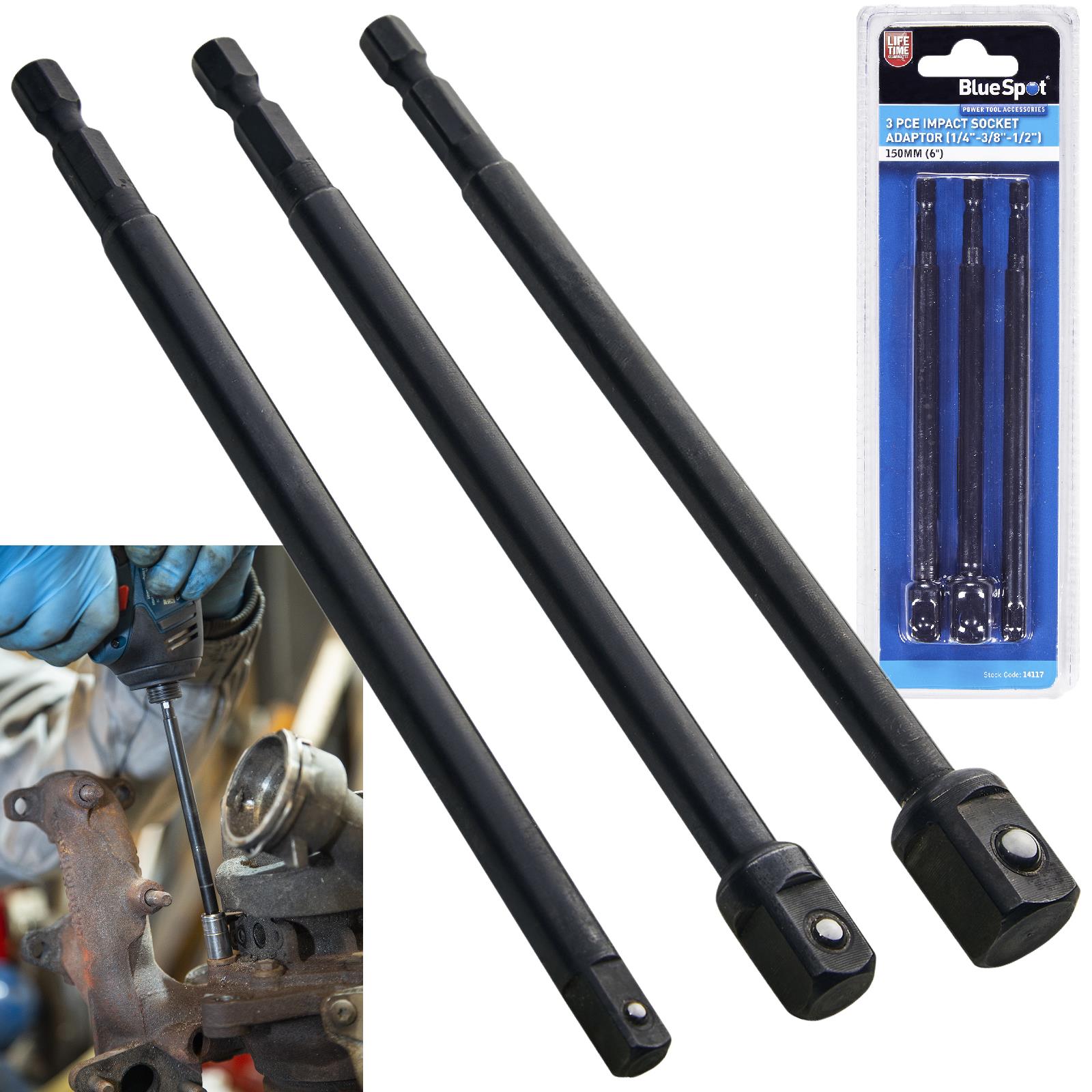 BlueSpot Impact Socket Adaptor Set 150mm 1/4" 3/8" 1/2" Drive 3 Piece 