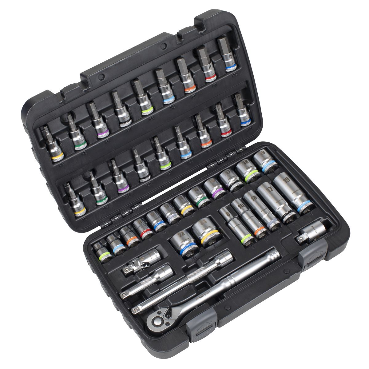 Sealey Premier Socket & Socket Bit Set 3/8"Sq Drive 42pc  White Rose Tools