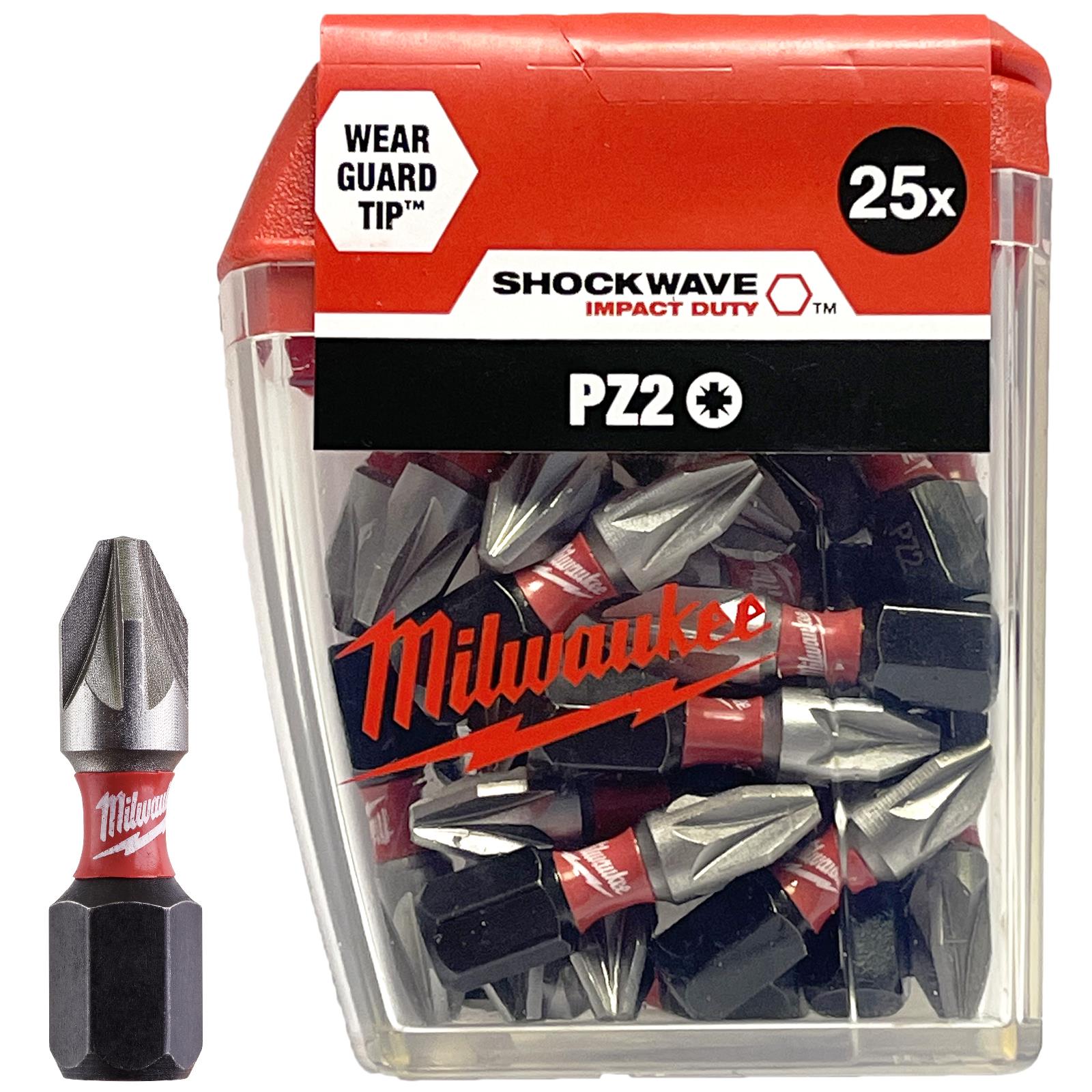 Milwaukee Shockwave Impact Duty Screwdriver Bits Pozi PZ2 x 25mm Tic Tac Box 25 Pack 