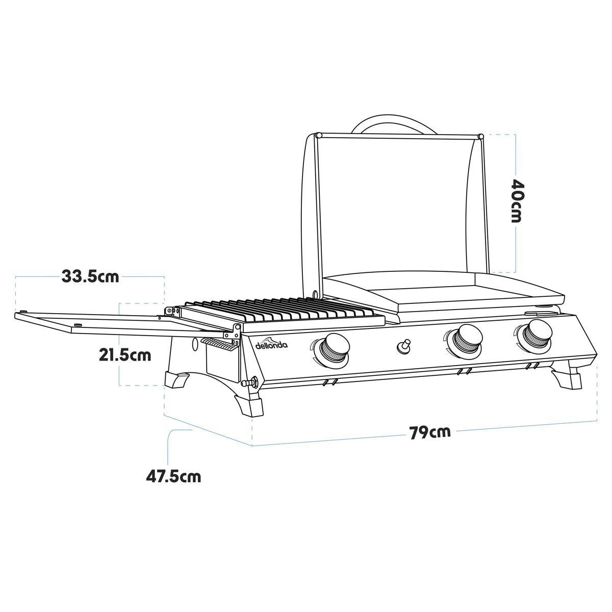 Dellonda 3 Burner Portable Gas Plancha/Grill 8.5kW BBQ Griddle, Stainless Steel