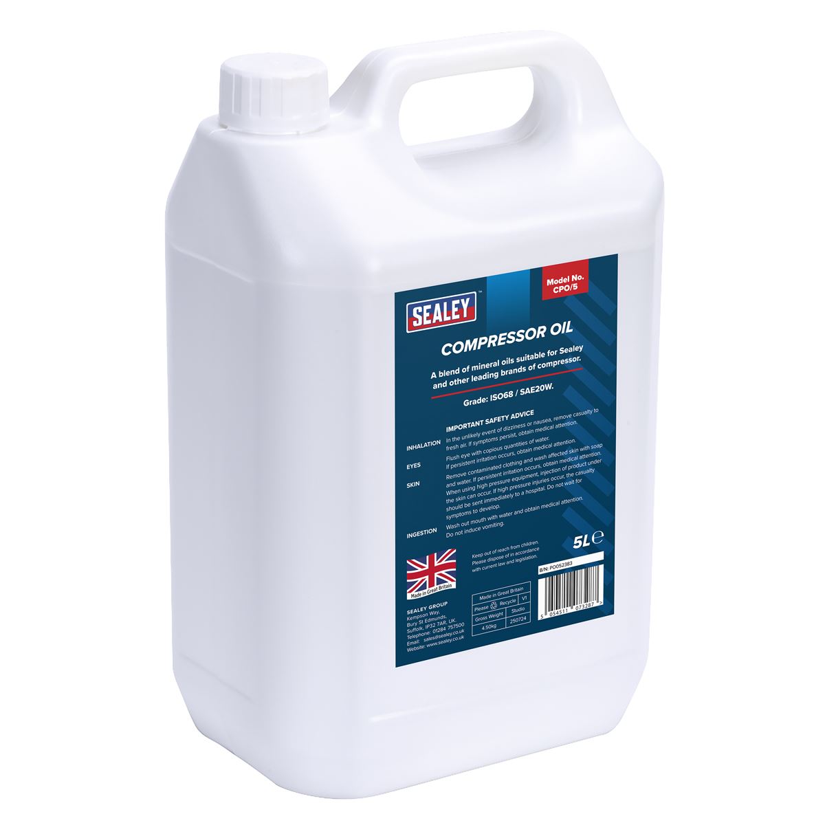 Sealey Compressor Oil 5L 