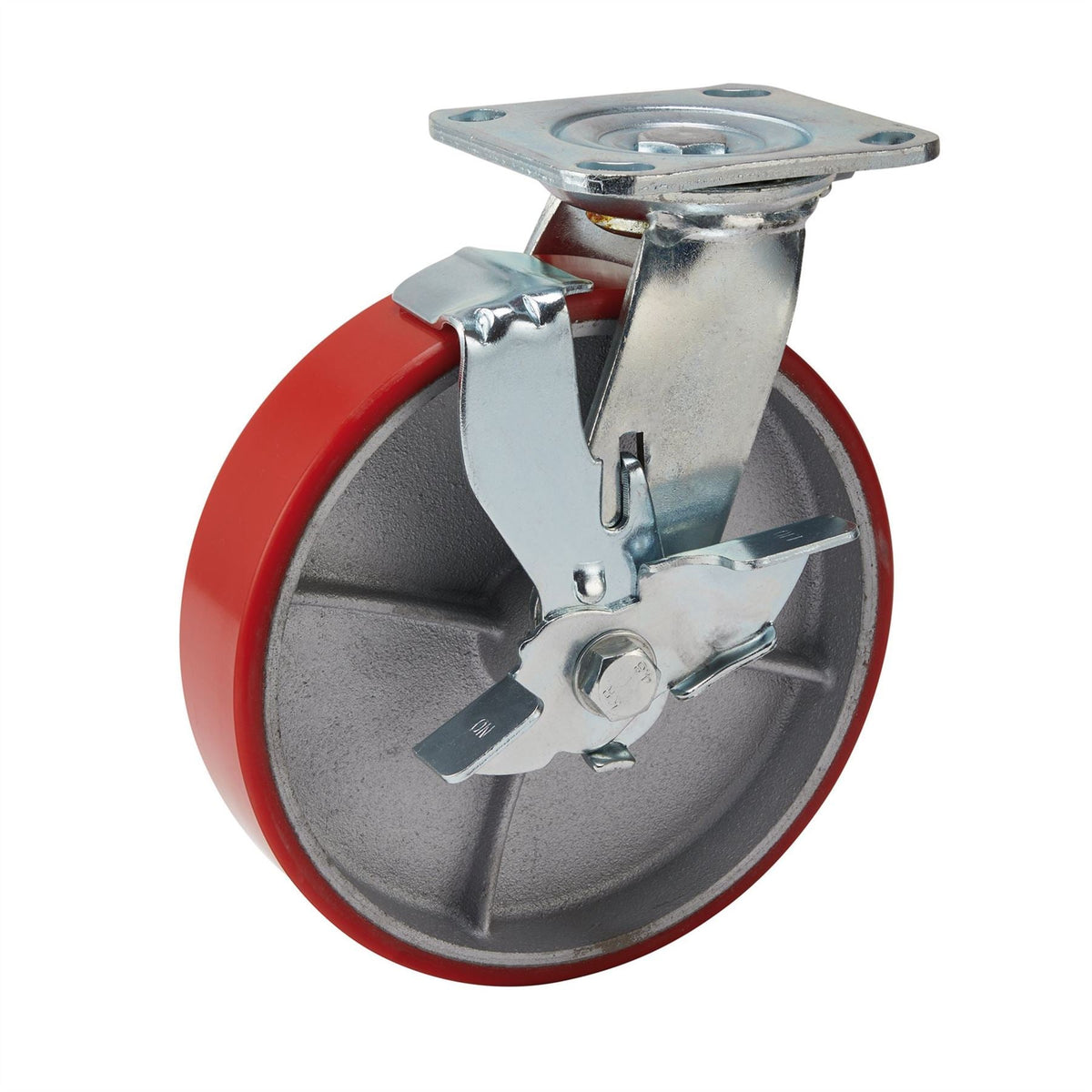 Draper Swivel Plate Fixing Heavy Duty Polyurethane Wheel with Brake 200mm Diameter S.W.L. 500kg 65533  White Rose Tools