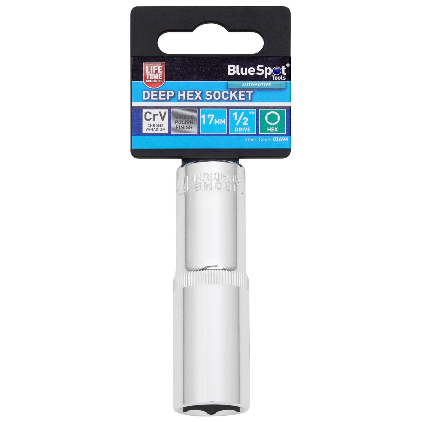 BlueSpot Deep Socket 1/2" Drive 6 Point Hex Chrome Individual 8-32mm - Choose Size  White Rose Tools
