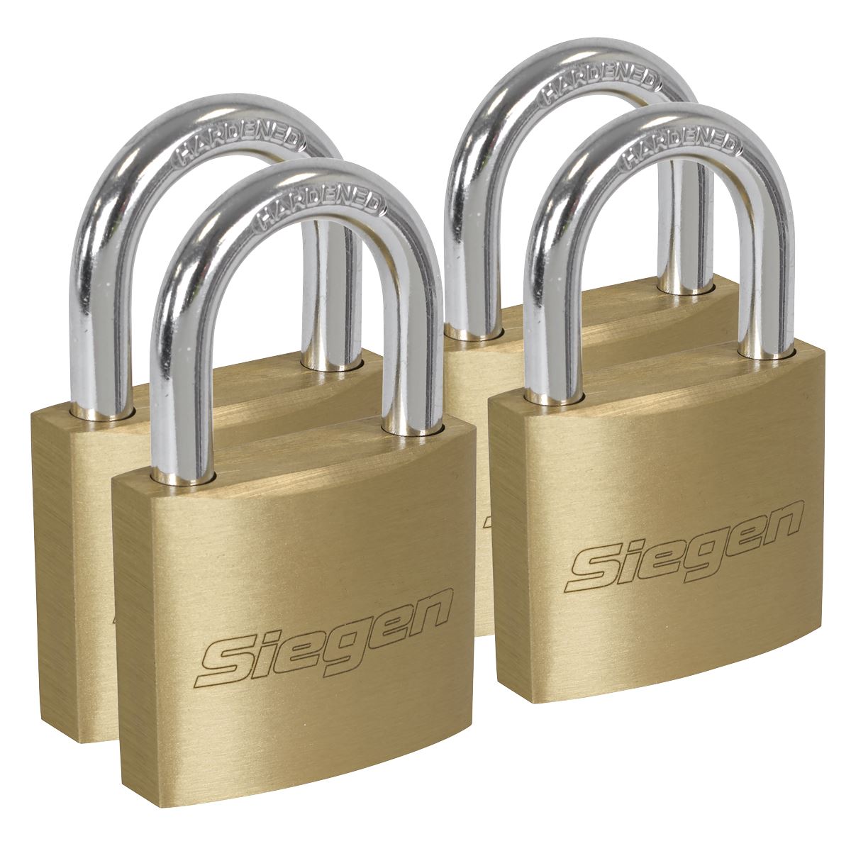 Siegen by Sealey Brass Body Padlock with Brass Cylinder Keyed Alike - Pack of 4