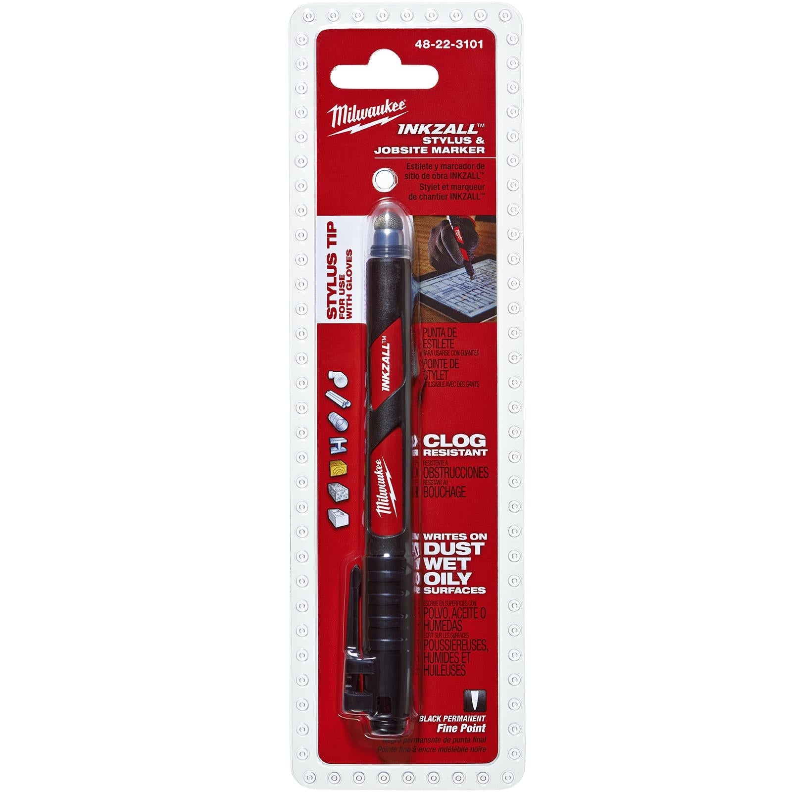 Milwaukee INKZALL Permanent Marker with Stylus 1mm Fine Point Black 