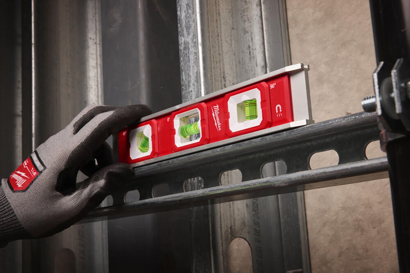 Milwaukee 25cm Base Torpedo Spirit Level Magnetic Hi-Vis Vials Slim Aluminium Frame Measuring  White Rose Tools