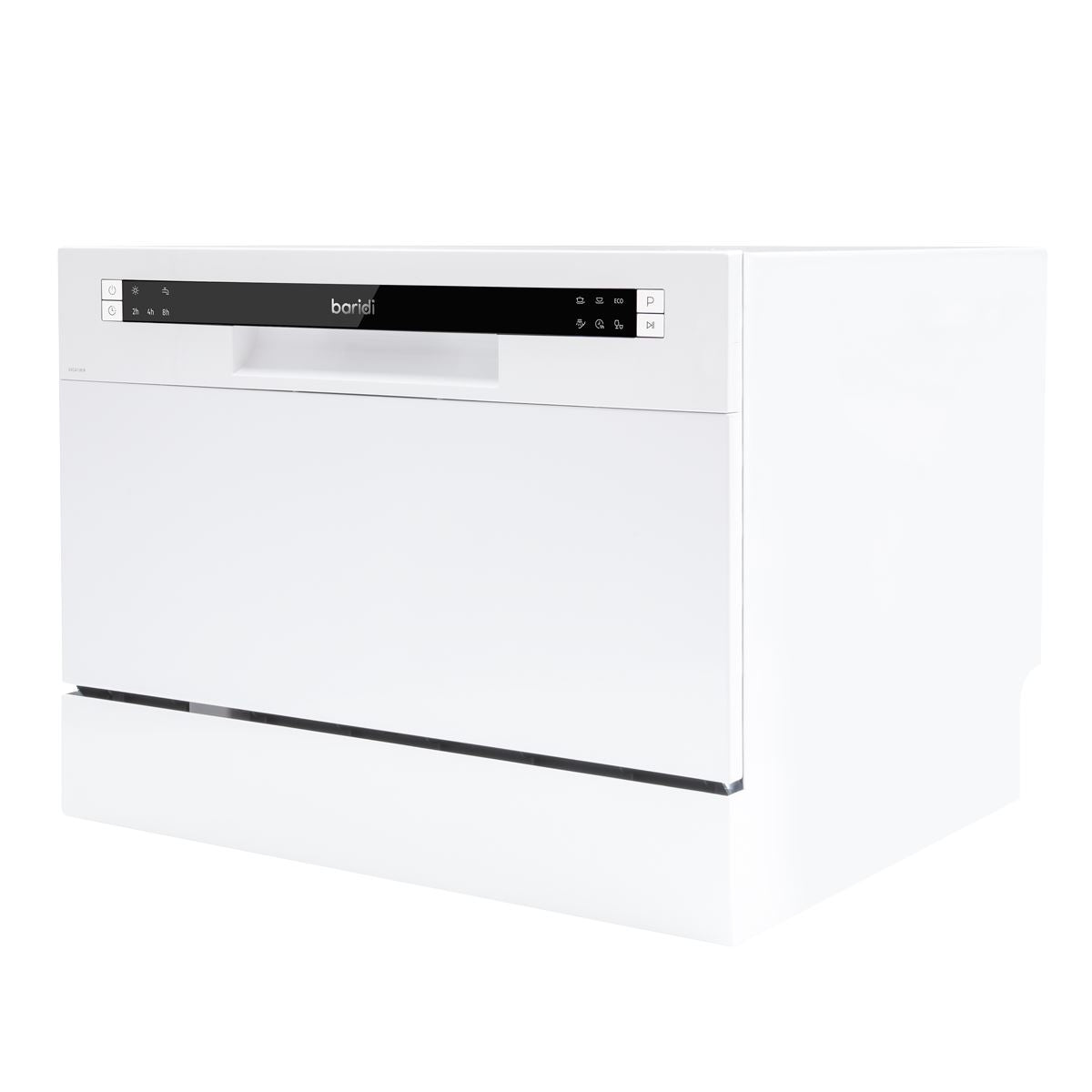 Baridi Compact Tabletop Dishwasher 6 Place Settings, 6 Programmes, Low Noise, 6.5L Cycle, Start Delay - White