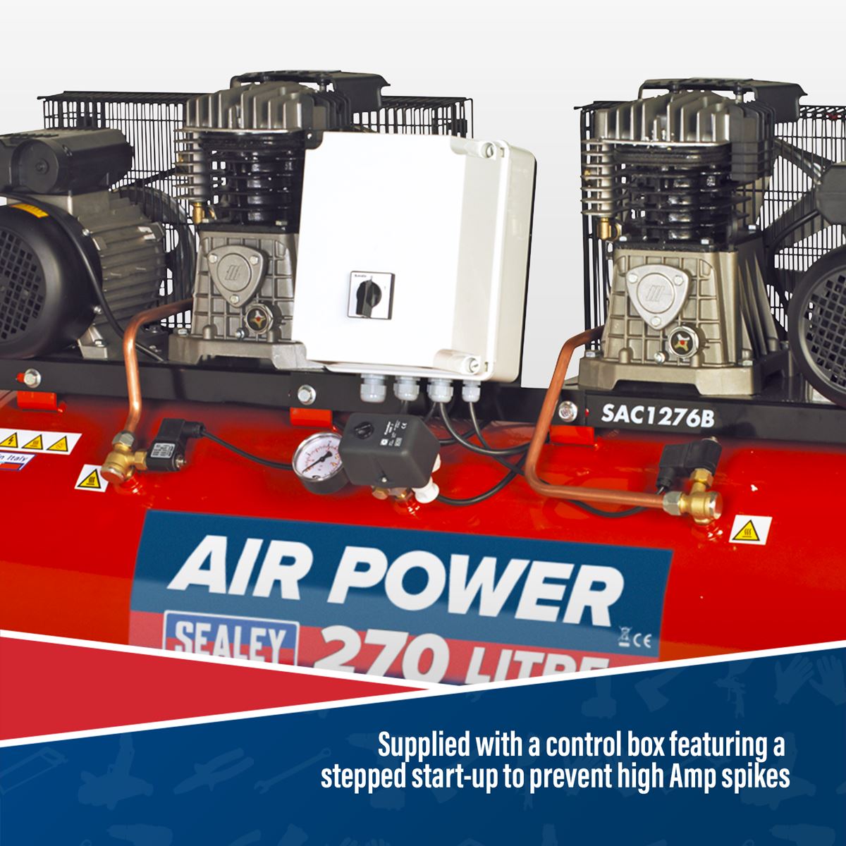 Sealey 270L Belt Drive Air Compressor with Cast Cylinders 2 x 3hp 