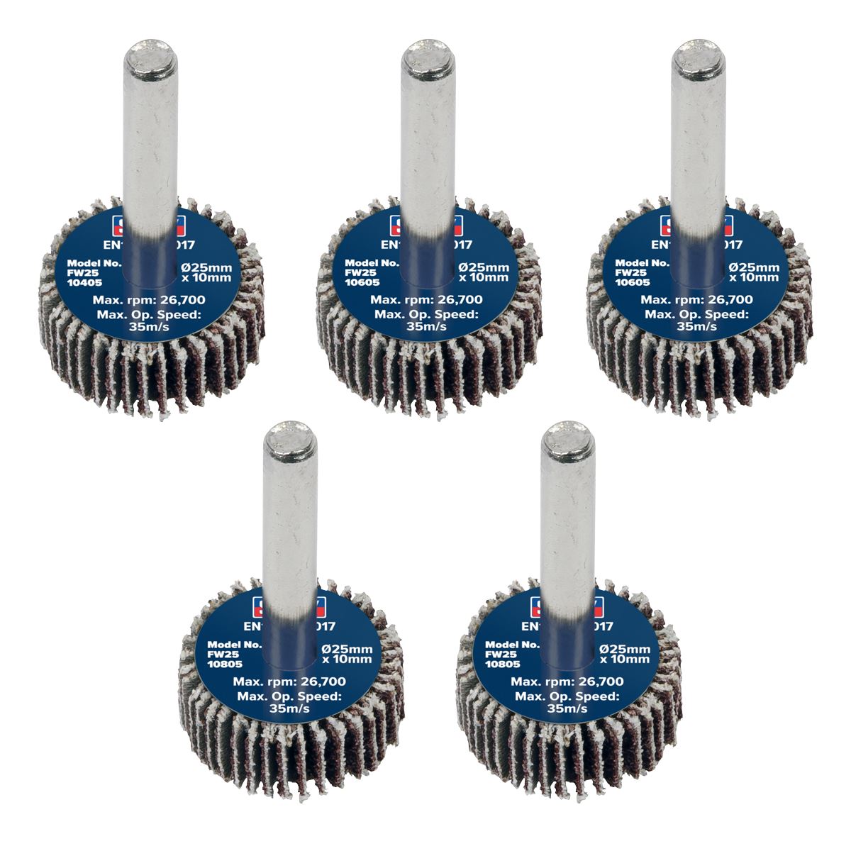 Sealey Abrasive Flap Wheel Ø25 x 10mm Ø6mm Shaft Assorted Grit - Pack of 5 