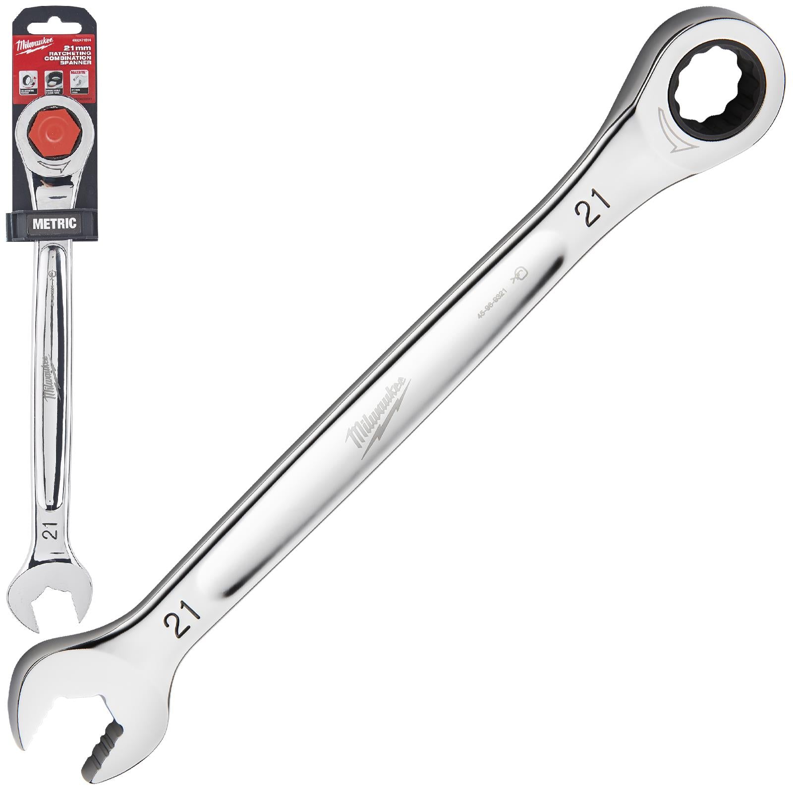 Milwaukee Ratchet Combination Spanners MAX BITE Fixed Head Open End Ring - Choose Size