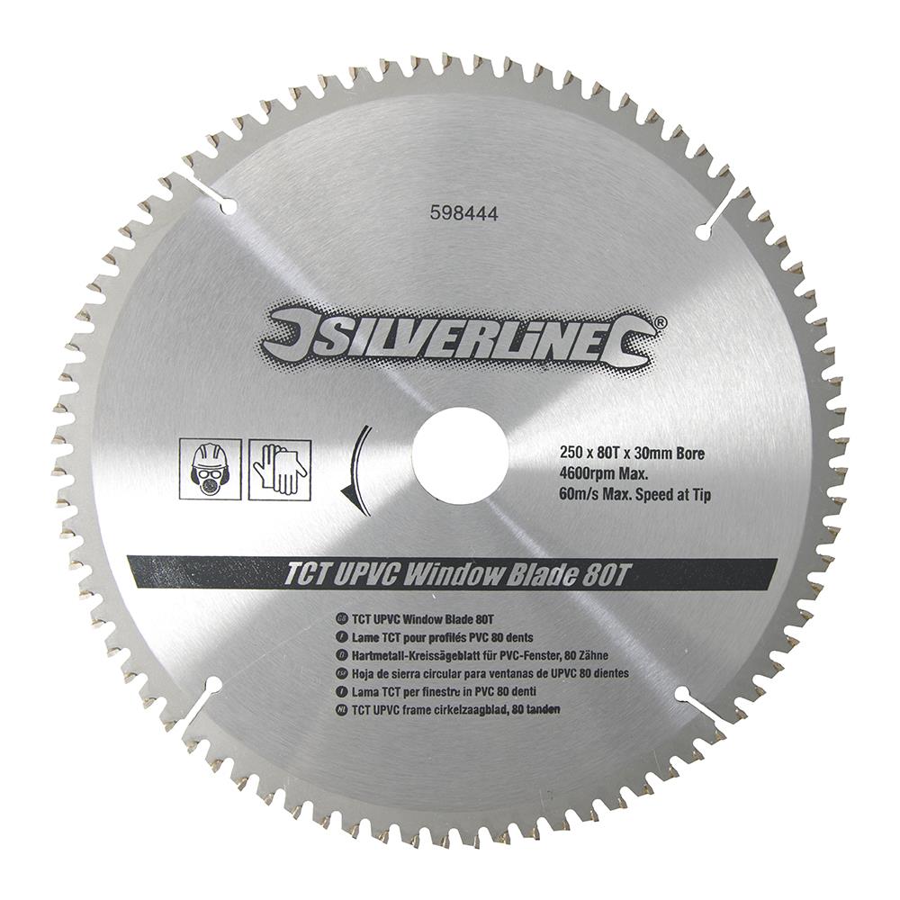 Silverline TCT UPVC Window Blade 80T 250 x 30 - 25, 20, 16mm Rings 598444