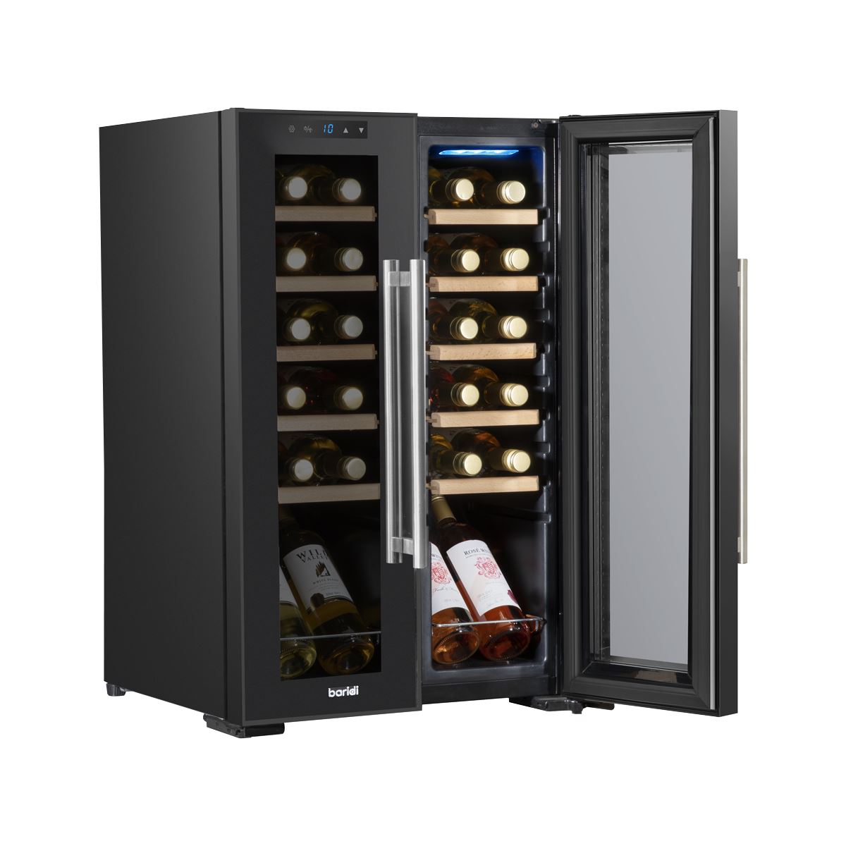 Baridi 24 Bottle Dual Zone Wine Cooler, Fridge, Touch Screen, LED Light Black and Mirror Glass Door
