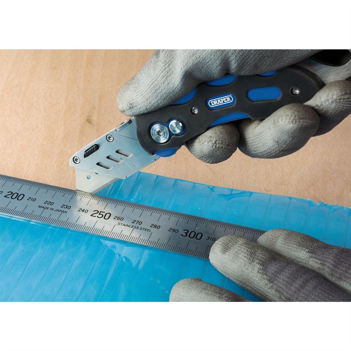 Draper Folding Trimming Knife with Belt Clip Blue 24383  White Rose Tools