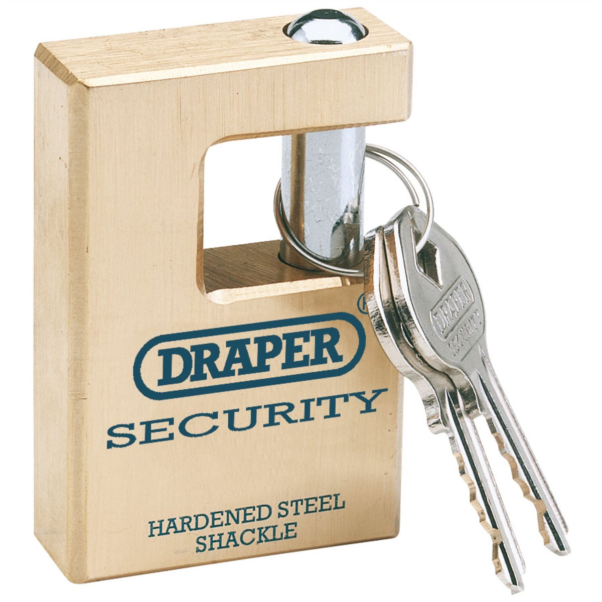 Draper Expert Close Shackle Solid Brass Padlock with Hardened Steel Shackle 2 Keys 63mm 64201  White Rose Tools