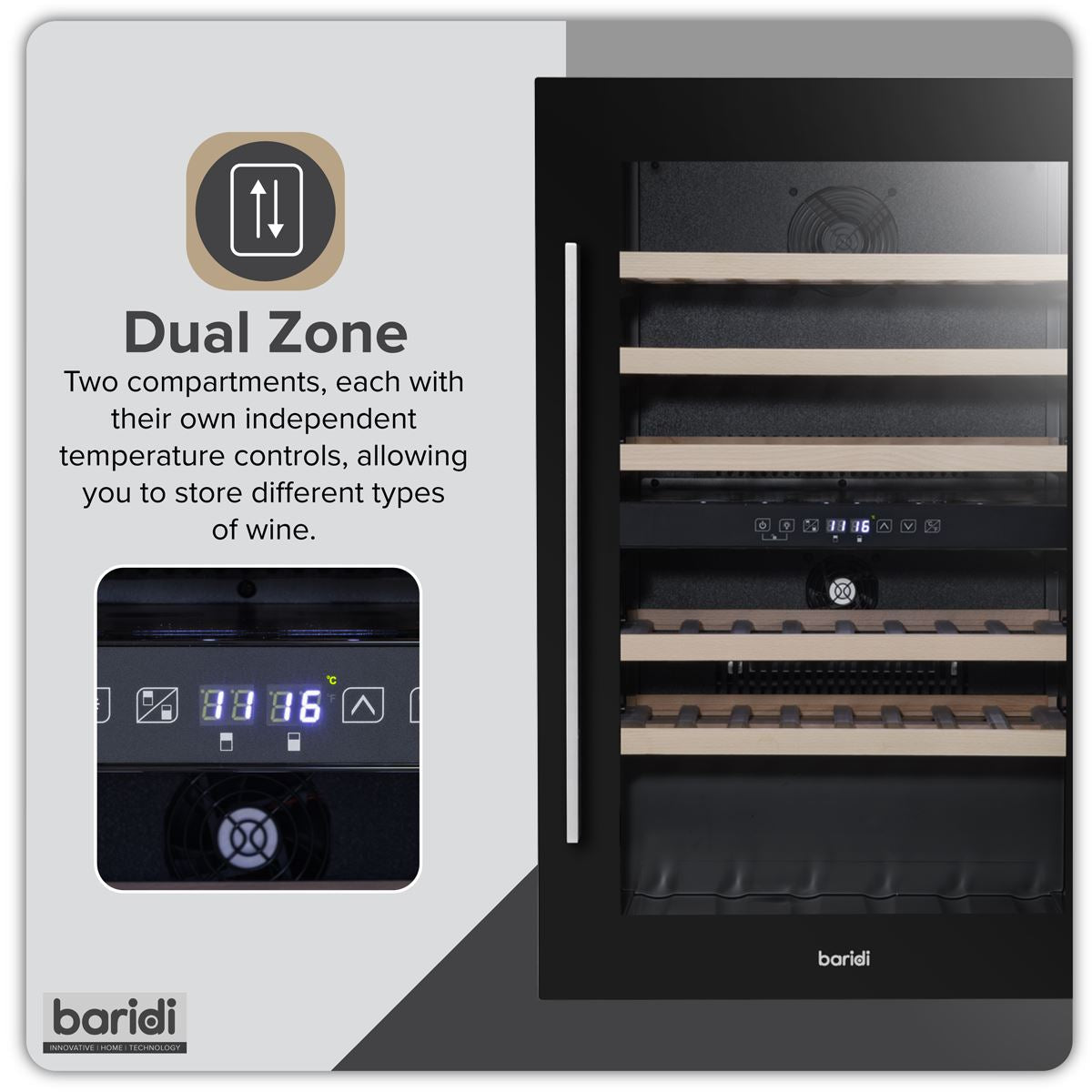Baridi 57 Bottle Dual Zone Wine Fridge & Cooler 60cm  White Rose Tools