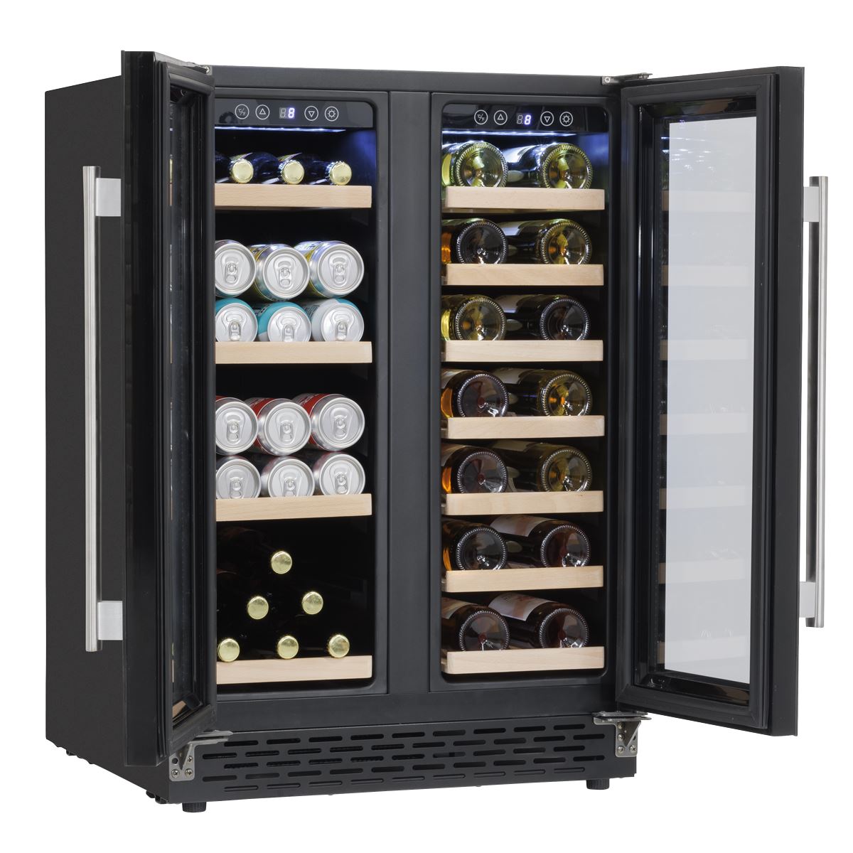 Baridi 60cm Dual Zone Wine Cooler and Drinks Fridge 40 Bottle/120 Can Built-In Under Counter/Freestanding Glass Fronted Bar Drinks Fridge Chiller