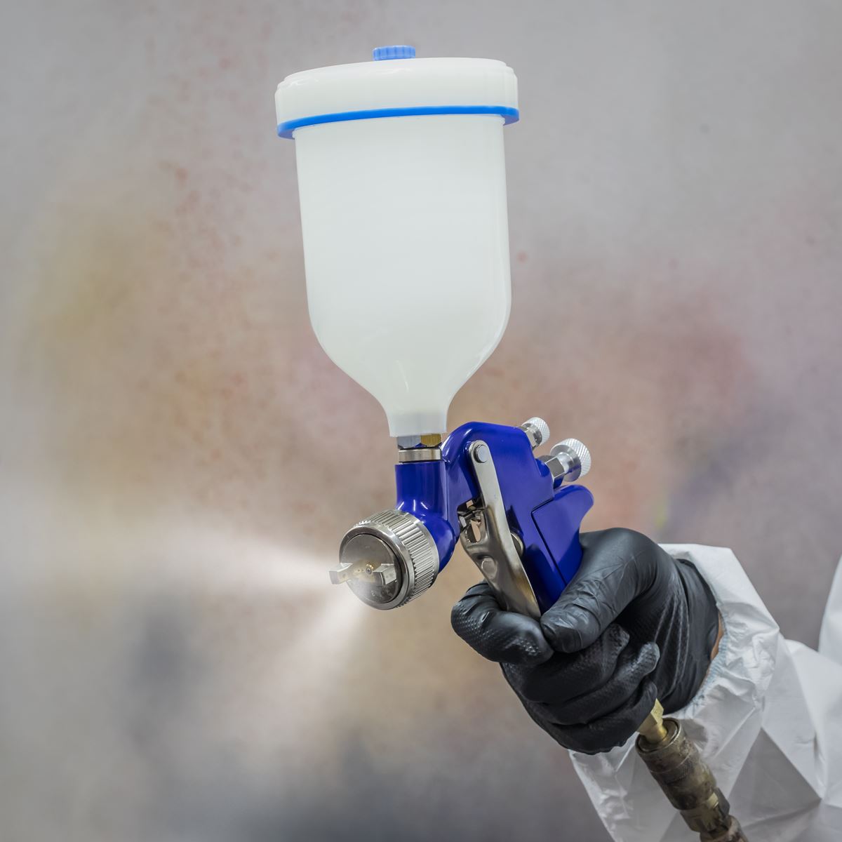 Sealey Gravity Feed Spray Gun 1.3mm Set Up 600ml Paint Pot Vehicle Car Blue