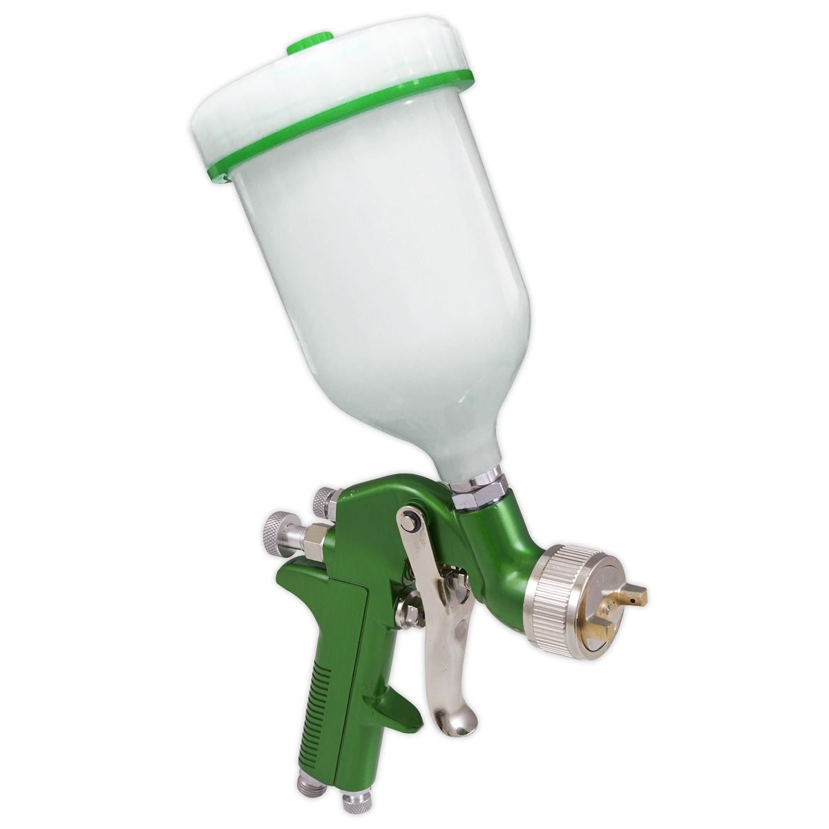 Sealey Gravity Feed Spray Gun 1.7mm Set Up 600ml Paint Pot Vehicle Car Green