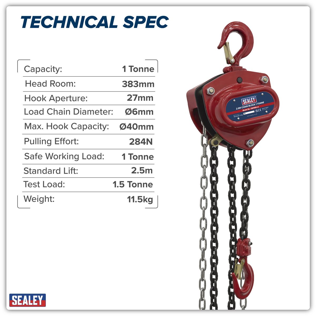Sealey 2.5m Chain Block 1 Tonne