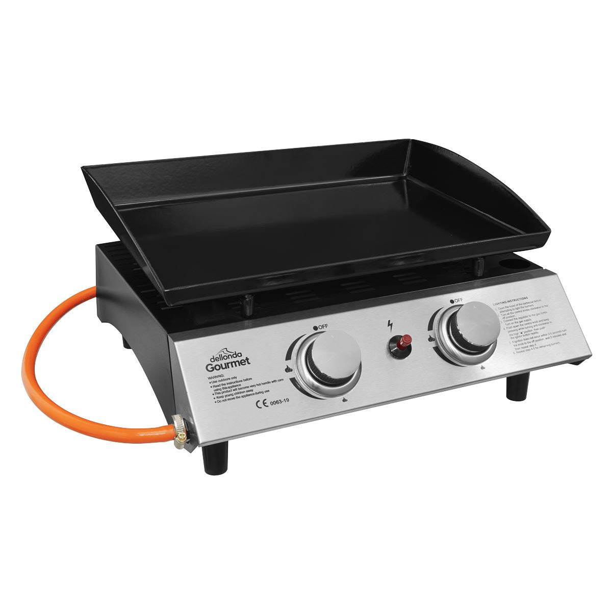Dellonda 2 Burner Portable Gas Plancha 5kW BBQ Griddle, Stainless Steel