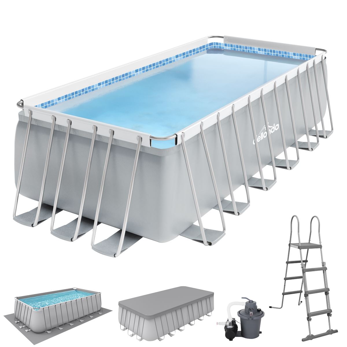 Dellonda 25ft Deluxe Steel Frame Swimming Pool with Step Ladder, Ground Covers and Filter Pump
