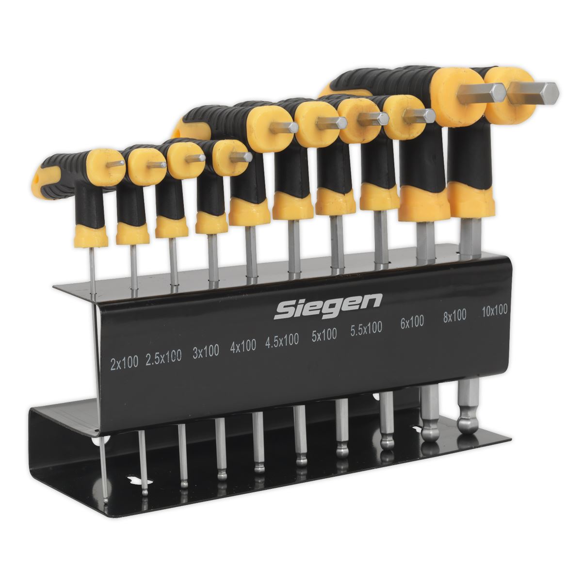 Siegen 10 Piece T-Handle Ball End Hex Key Set 2-10mm Allen Allan Keys Metal Stand