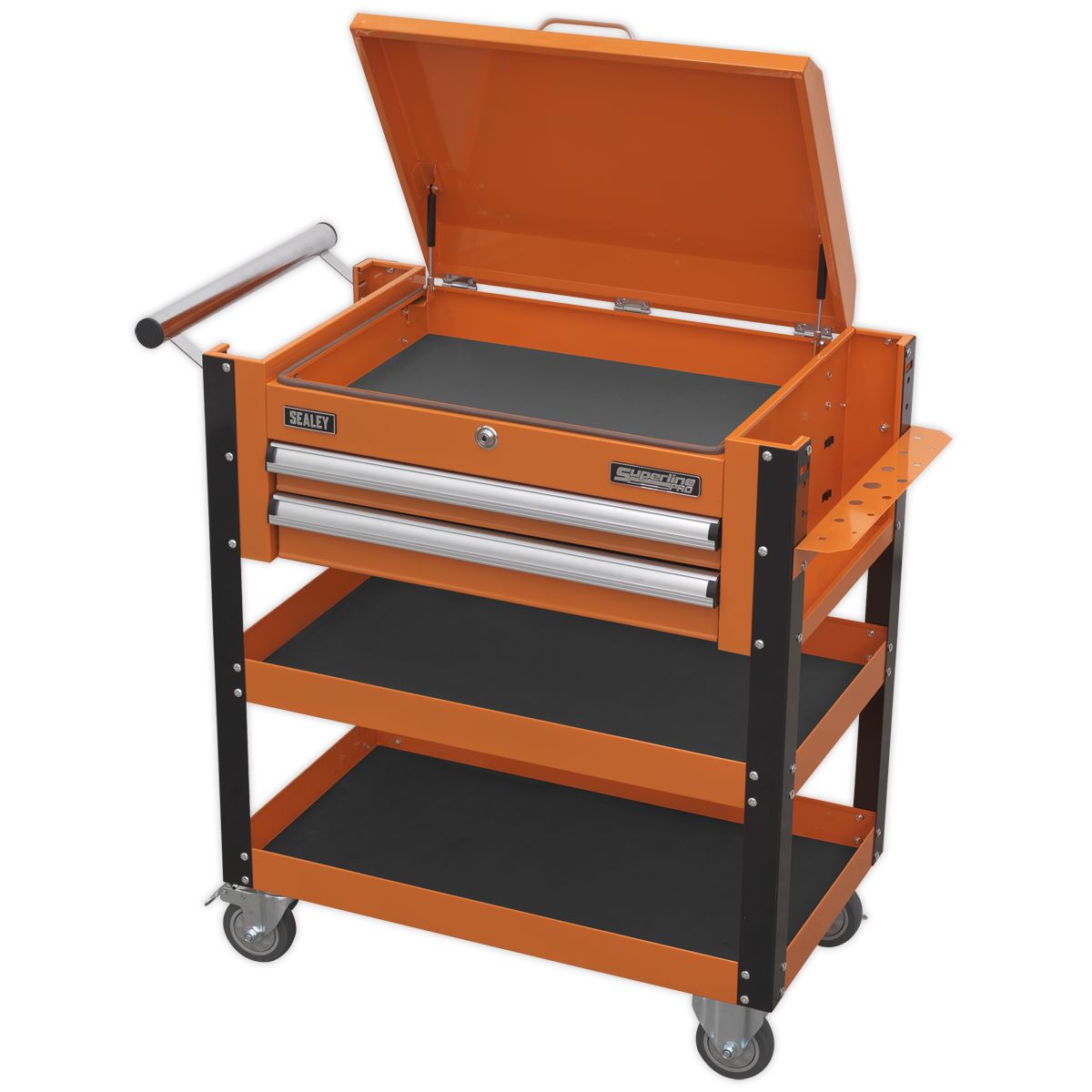 Sealey Superline Pro Heavy-Duty Mobile Tool & Parts Trolley 2 Drawers & Lockable Top - Orange 