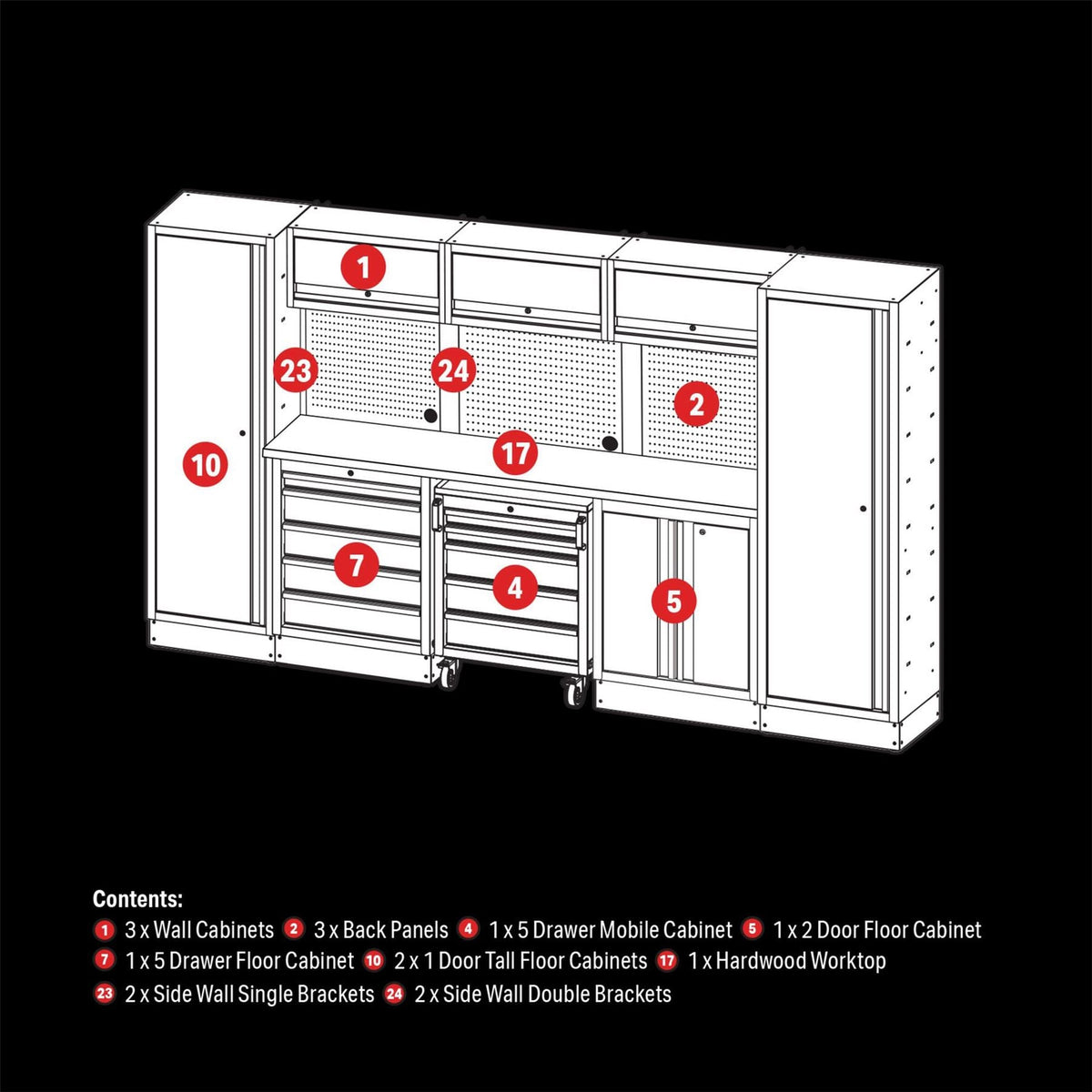BUNKER 16 Piece Modular Storage Combo with Hardwood Worktop 3240mm 27066  White Rose Tools