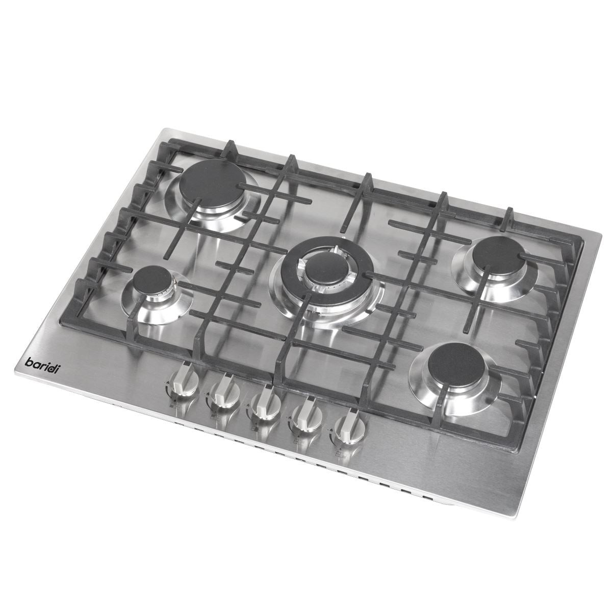 Baridi 70cm Gas Hob, 5 Burner and Cast Iron Pan Supports, Stainless Steel