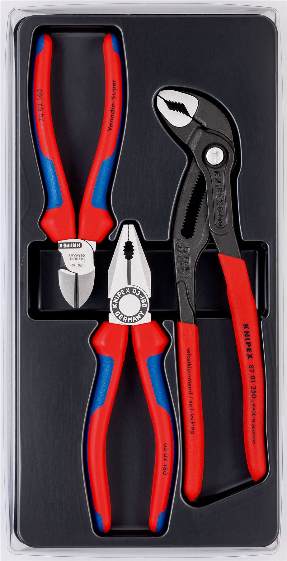 Knipex Bestseller Plier Set 3 Piece 250mm Cobra 180mm Combi 160mm Side Cutters 00 20 09 V01