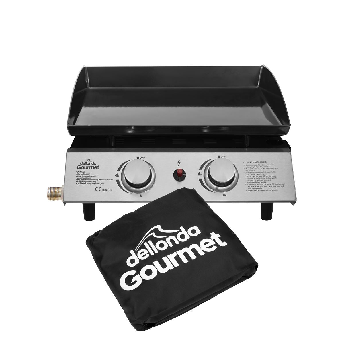 Dellonda 2 Burner Portable Gas Plancha 5kW BBQ Griddle, Includes PVC Cover, Stainless Steel