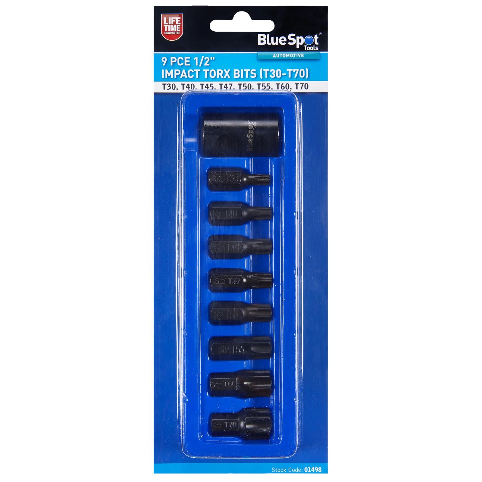 BlueSpot Impact Torx Bits Sockets 1/2" Drive T30-T70 9 Piece