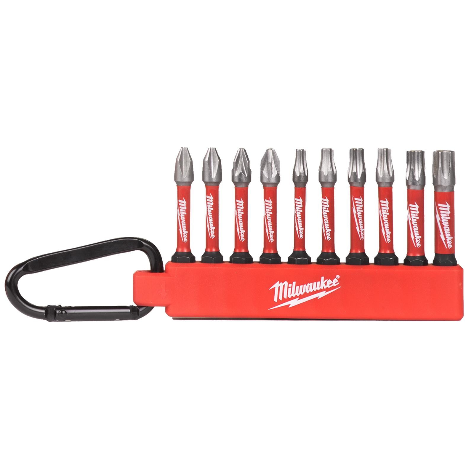 Milwaukee Impact Screwdriver Bit Set Carabiner 10 Piece SHOCKWAVE Impact Duty 