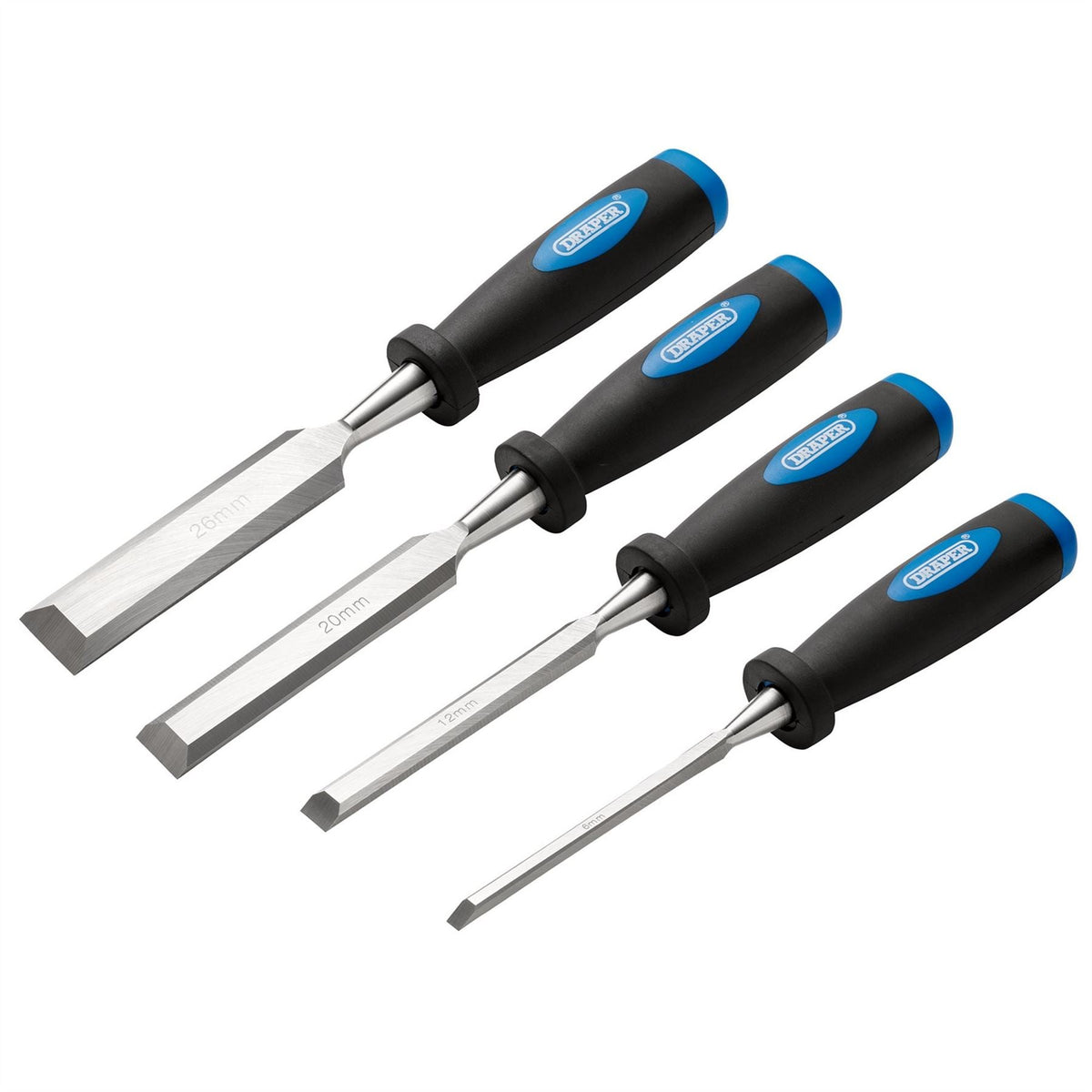 Draper Soft Grip Bevel Edge Wood Chisel Set (4 Piece) 83351  White Rose Tools