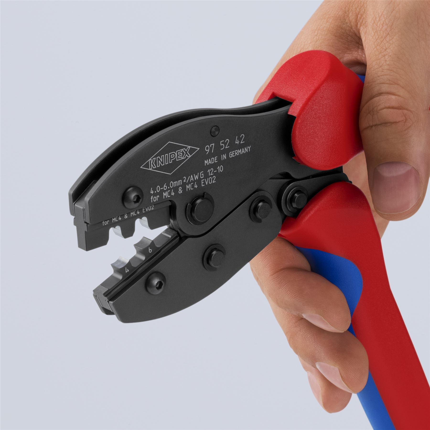 KNIPEX PreciForce Crimping Pliers for MC4/MC4 EVO 2 Connectors with Multi Component Handles 220mm 97 52 42