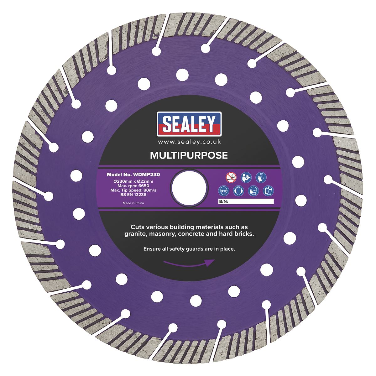 Sealey Cutting Disc Multipurpose Dry/Wet Use Ø230mm
