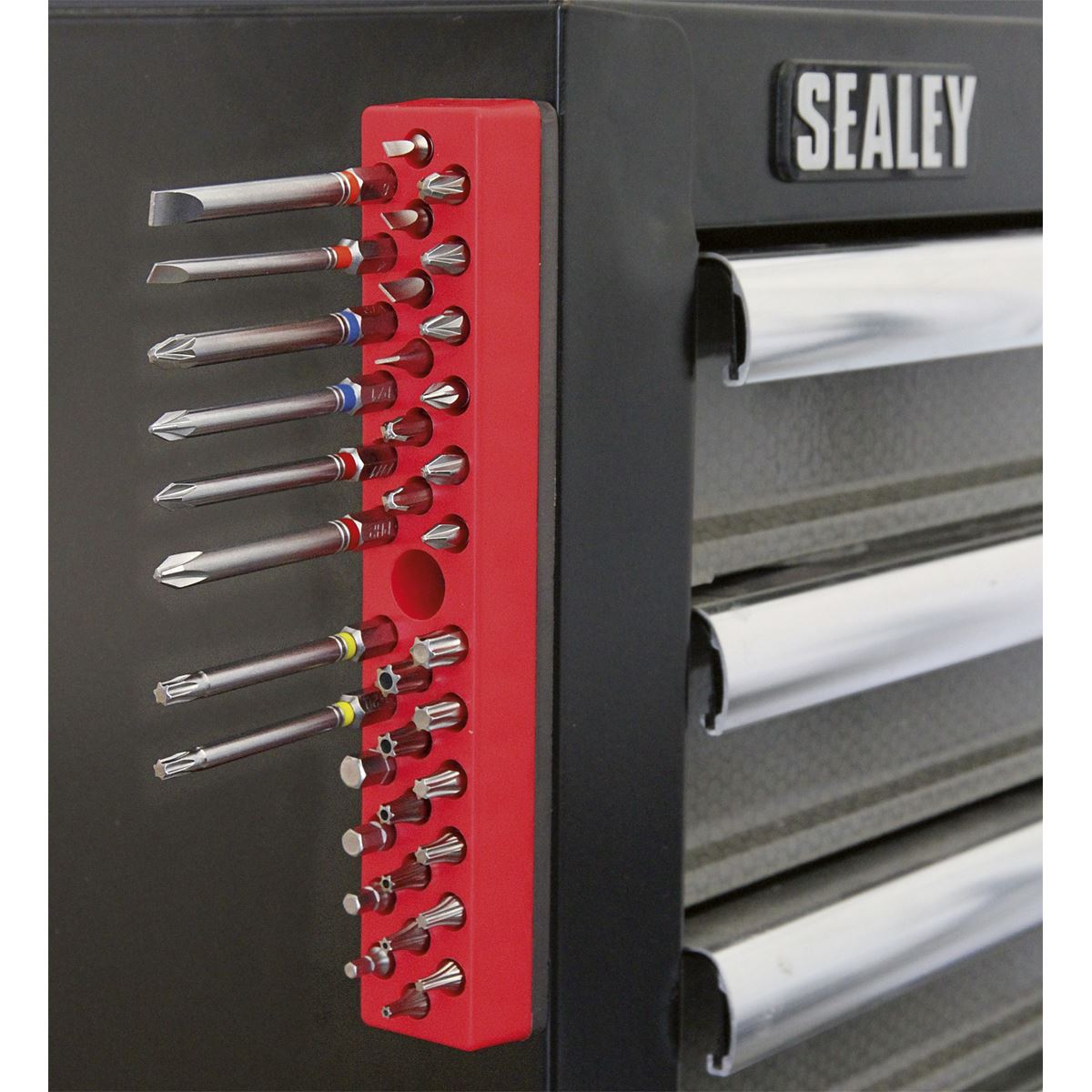 Sealey Magnetic Bit Holder 36 Bit Capacity 1/4" Hex Screwdriver Bits Drill Storage Rail