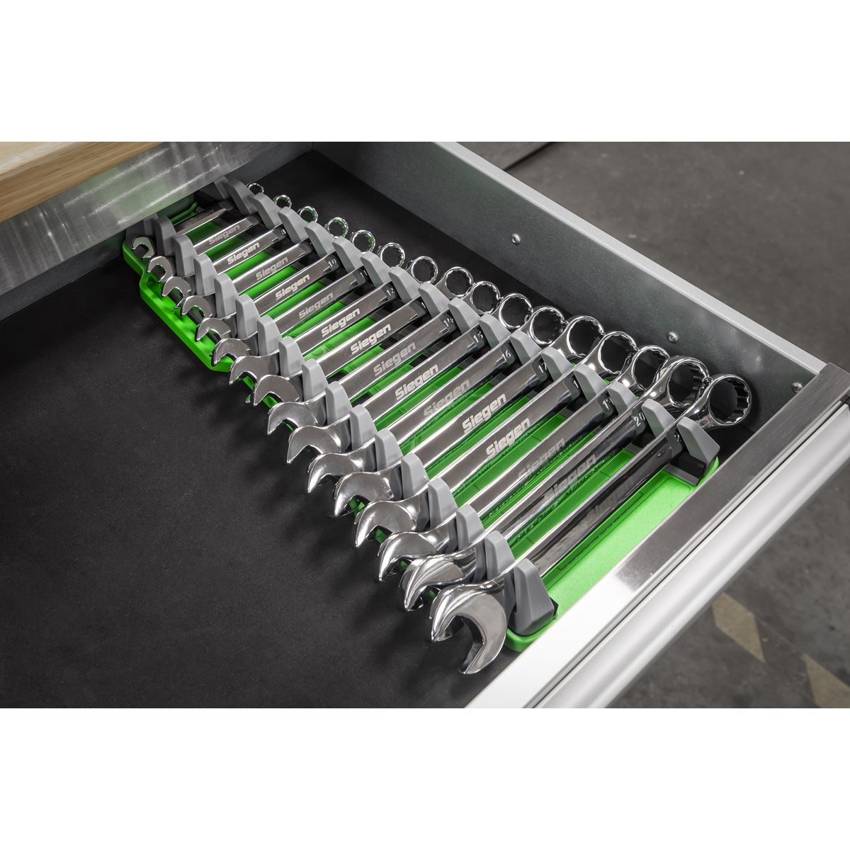 Sealey Premier Reversible Spanner Rack 16pc Hi-Vis Green