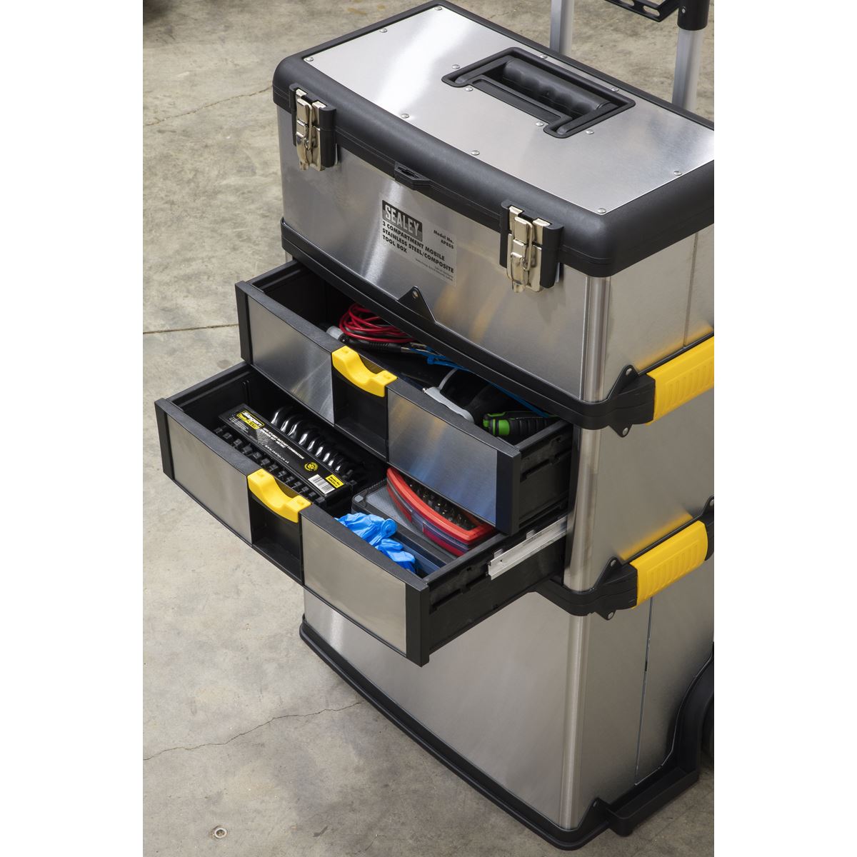 Sealey Mobile Stainless Steel/Composite Toolbox - 3 Compartment 