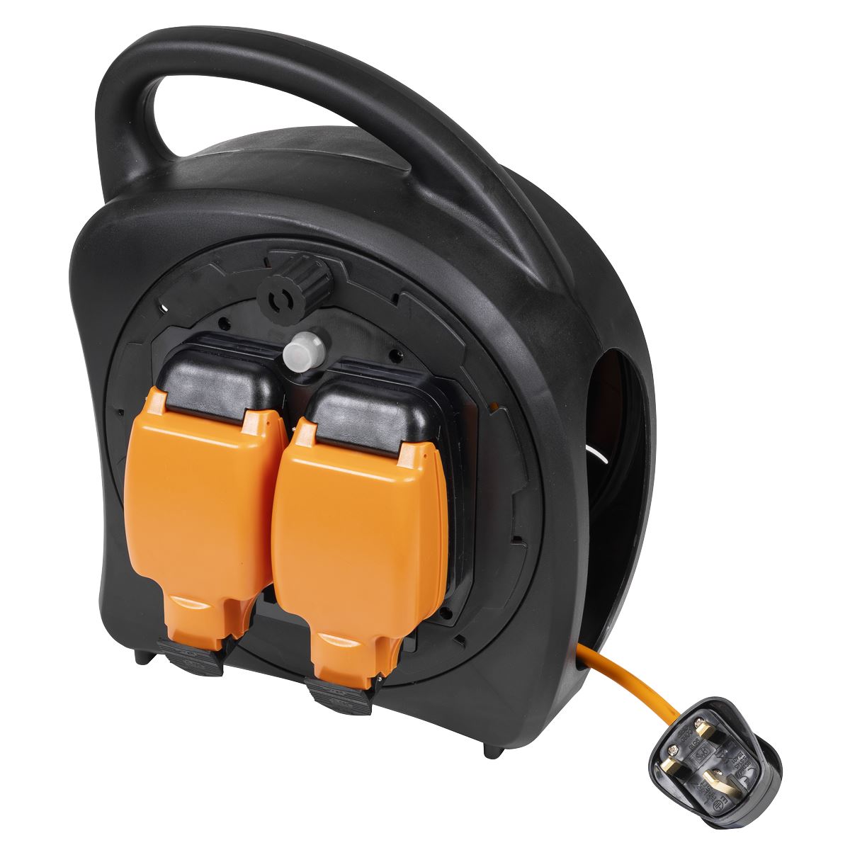 Sealey 15m Weatherproof Extension Reel with Thermal Trip 2 x 230V  White Rose Tools